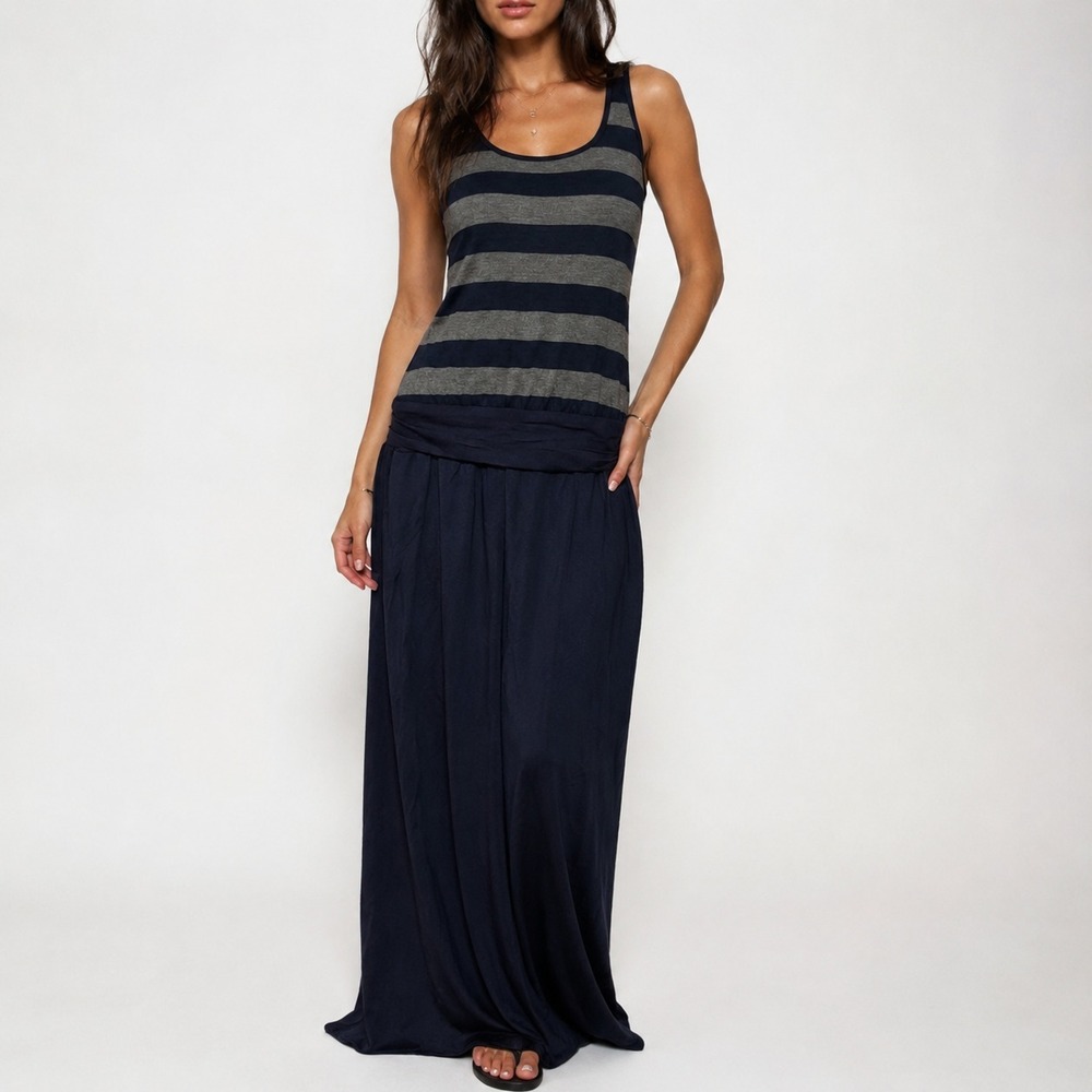 Tart Ritz Pullover Maxi Dress Women's Medium Navy Blue Gray Striped Racerback